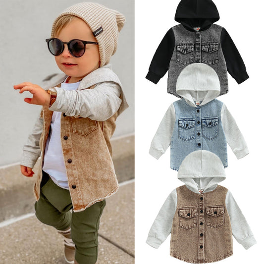 Boys' and Girls' Chic Cowboy Hooded Denim Coat - Unisex Kids Jacket