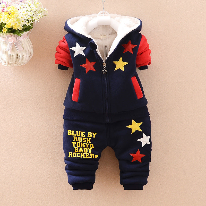 Winter Velvet 3-Piece Kids Suit - Korean Style Cotton Warm Outfit