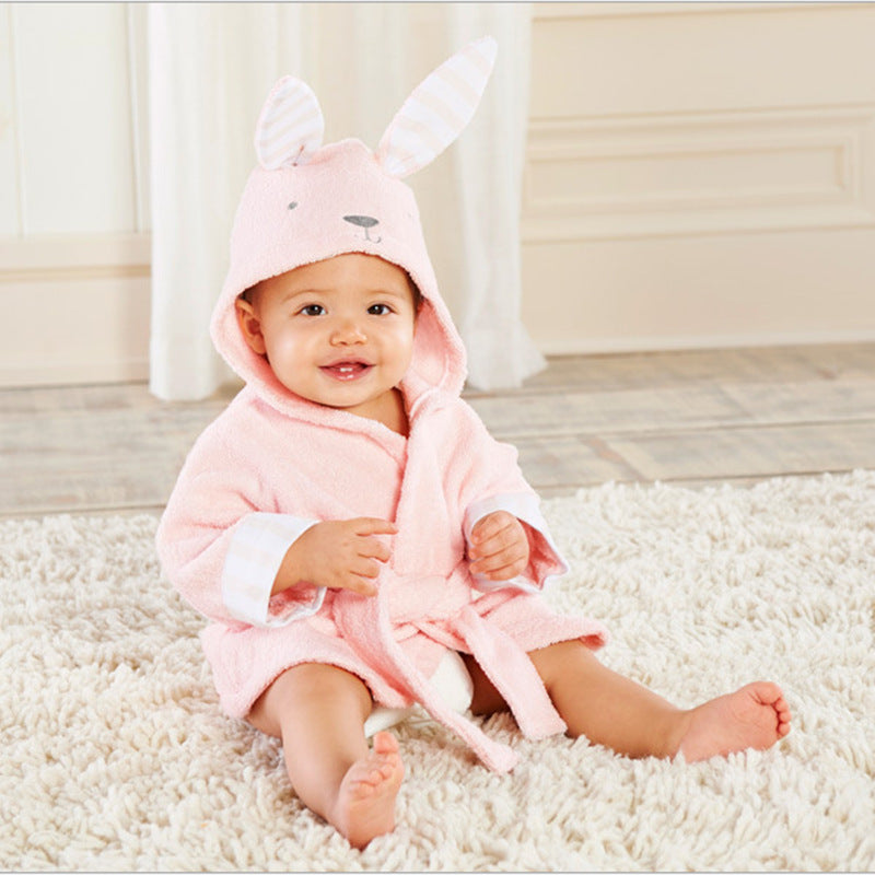 Cartoon Cute Animal Hooded Baby Bathrobe - Soft Cotton Towels for Babies