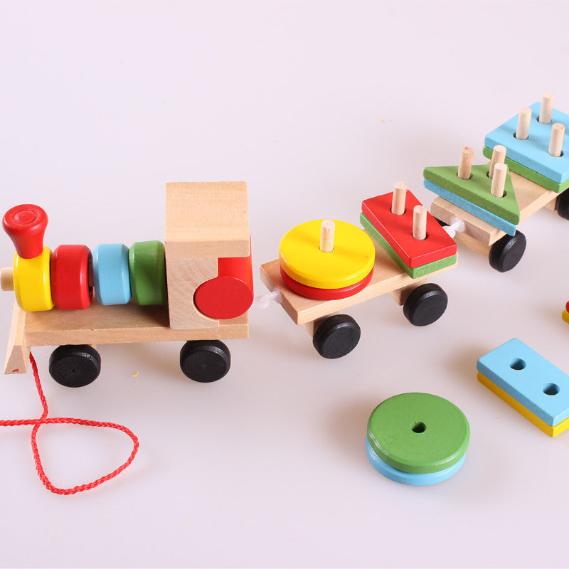 Wooden Train Three-Section Tractor Toy – Educational Puzzle Toy for Children