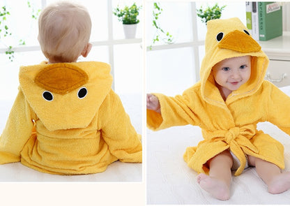 Cartoon Cute Animal Hooded Baby Bathrobe - Soft Cotton Towels for Babies