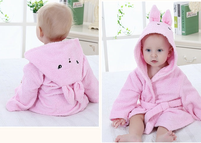 Cartoon Cute Animal Hooded Baby Bathrobe - Soft Cotton Towels for Babies