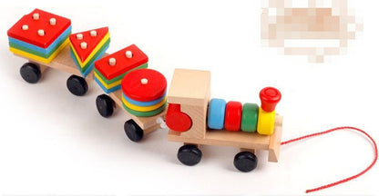 Wooden Train Three-Section Tractor Toy – Educational Puzzle Toy for Children