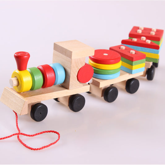 Wooden Train Three-Section Tractor Toy – Educational Puzzle Toy for Children