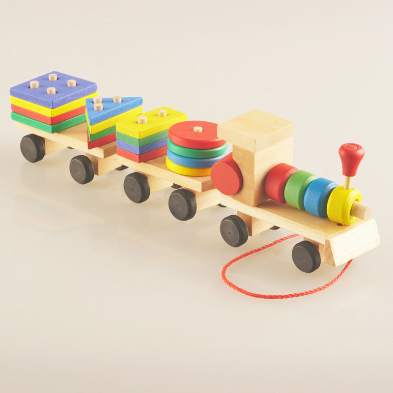 Wooden Train Three-Section Tractor Toy – Educational Puzzle Toy for Children